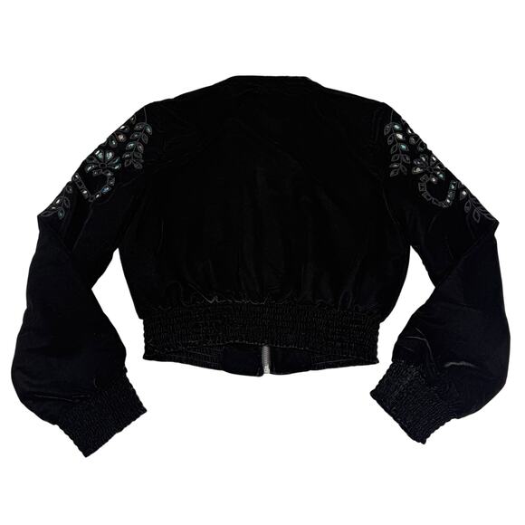 ZARA Velvet Eyelet Cut Out Bomber Jacket Size Small - Picture 8 of 9